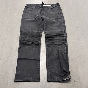 Rocawear Men’s Black Washed Slim Straight Jeans with Ribbed Knee Panels